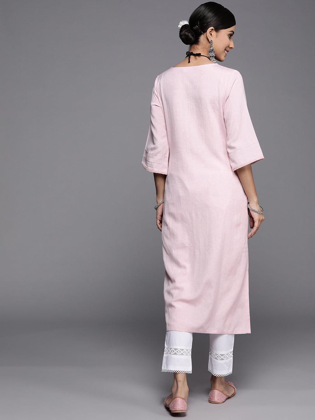 Pink Solid Rayon Kurta