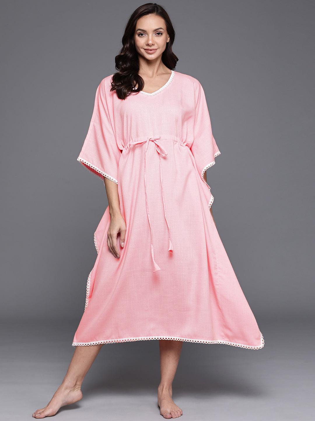 Pink Solid Rayon Nightdress - ShopLibas