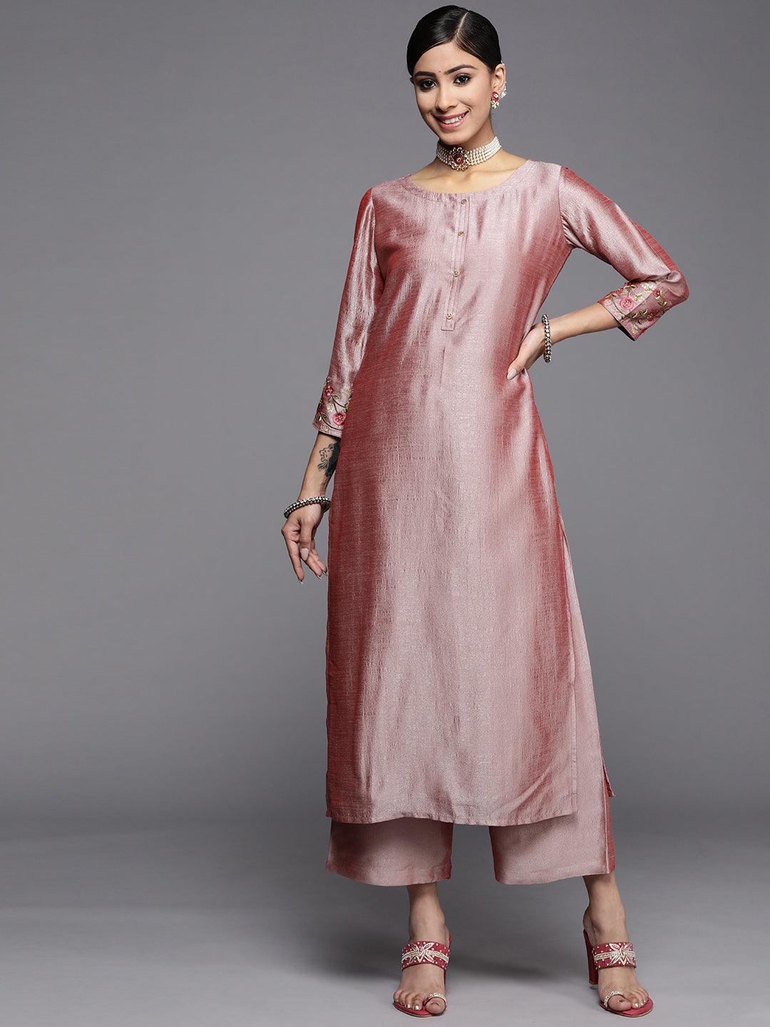 Pink Solid Silk Kurta