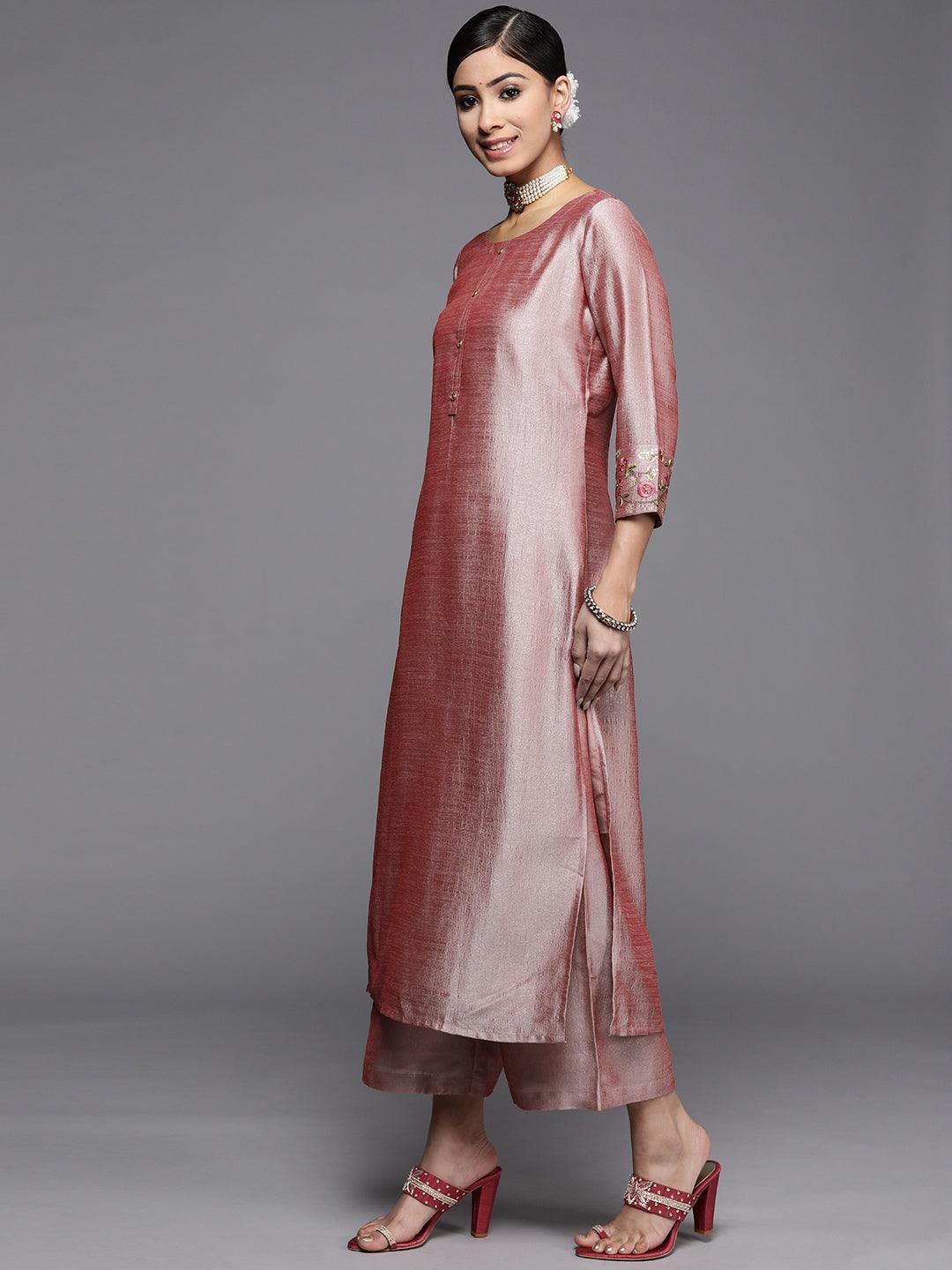 Pink Solid Silk Kurta