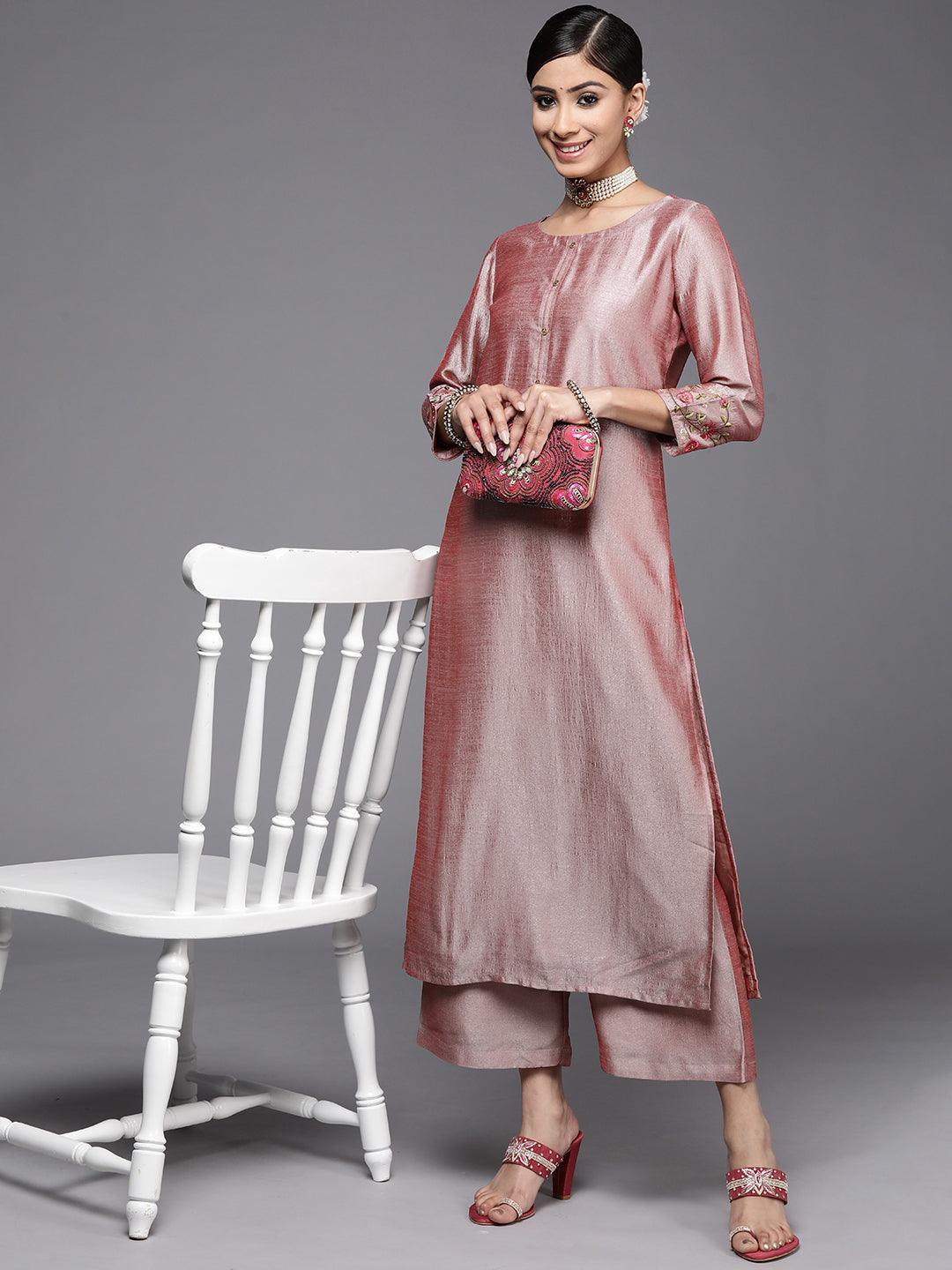 Pink Solid Silk Kurta