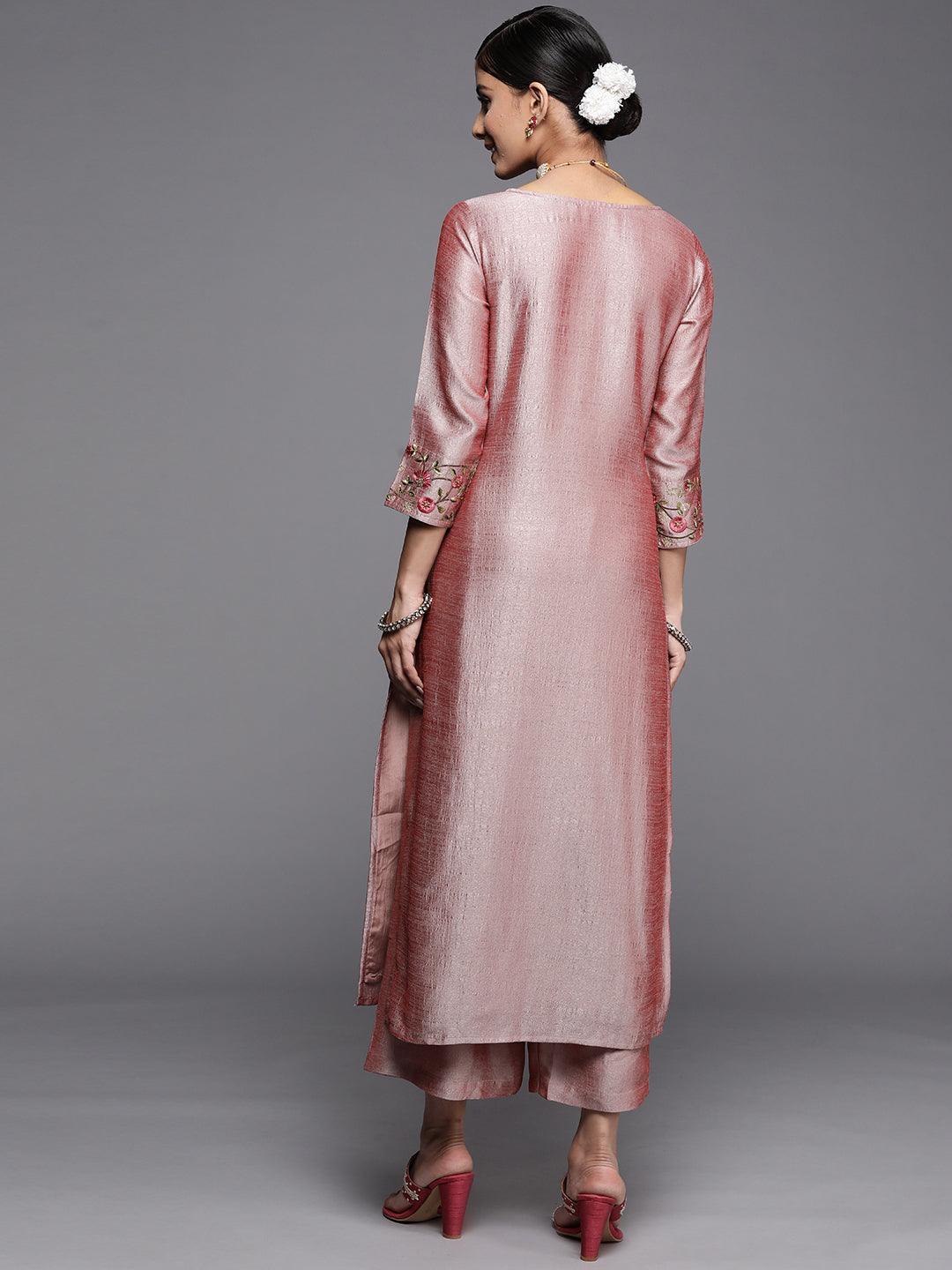 Pink Solid Silk Kurta