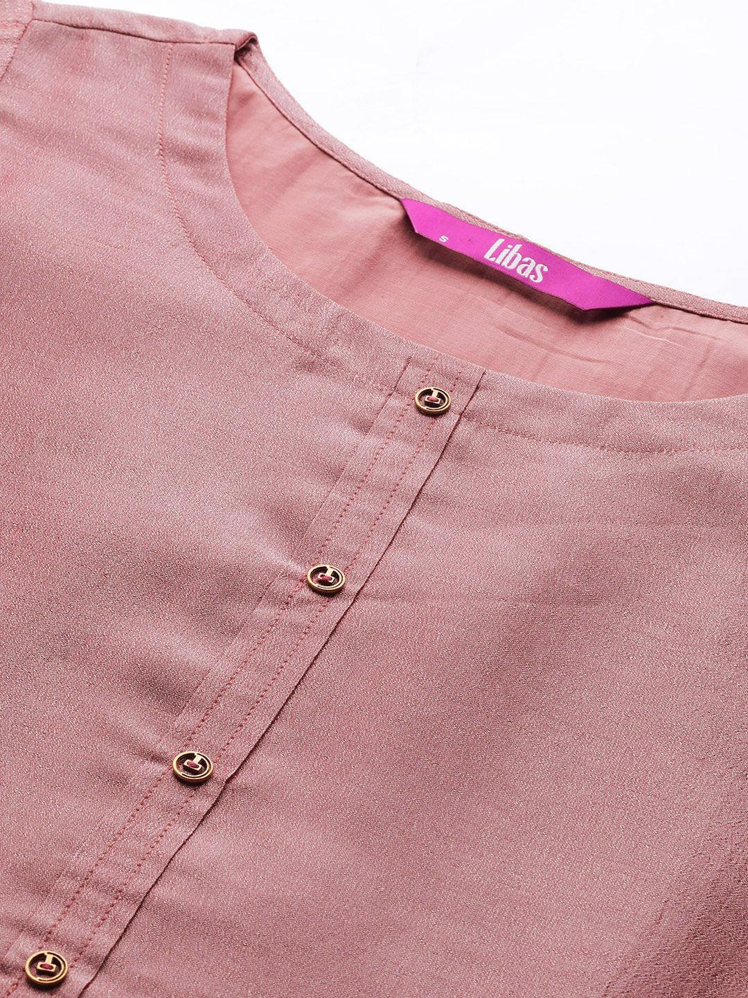 Pink Solid Silk Kurta