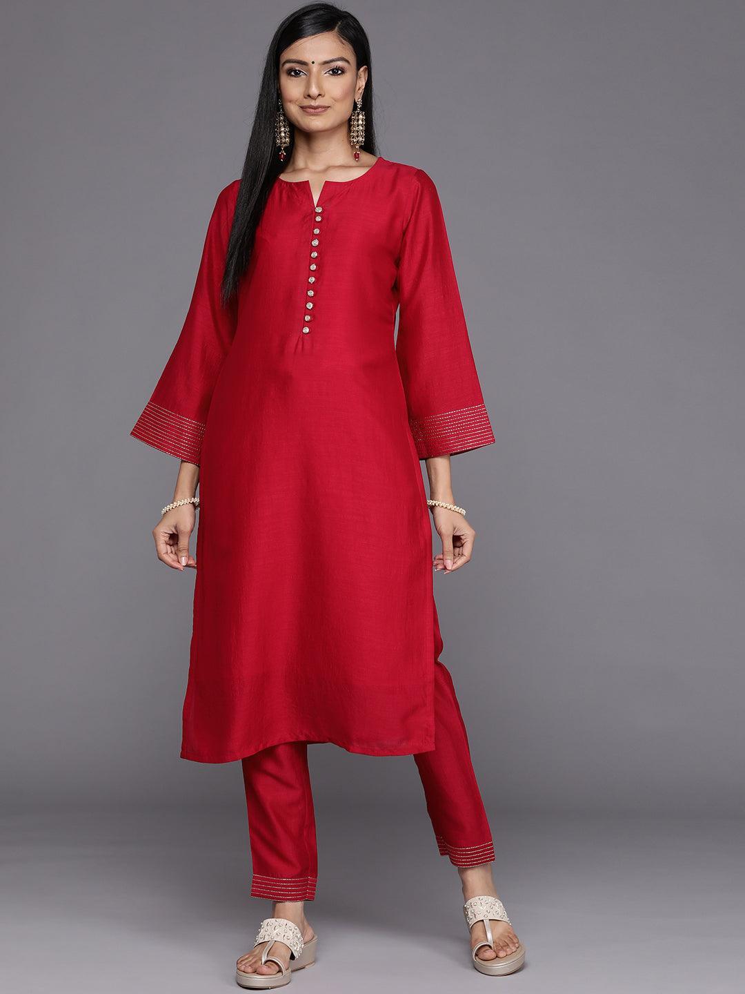 Pink Solid Silk Straight Kurta