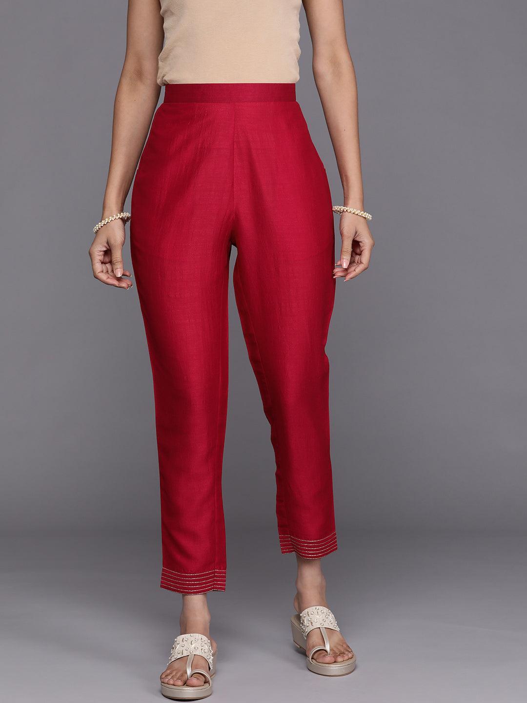 Pink Solid Silk Trousers - ShopLibas