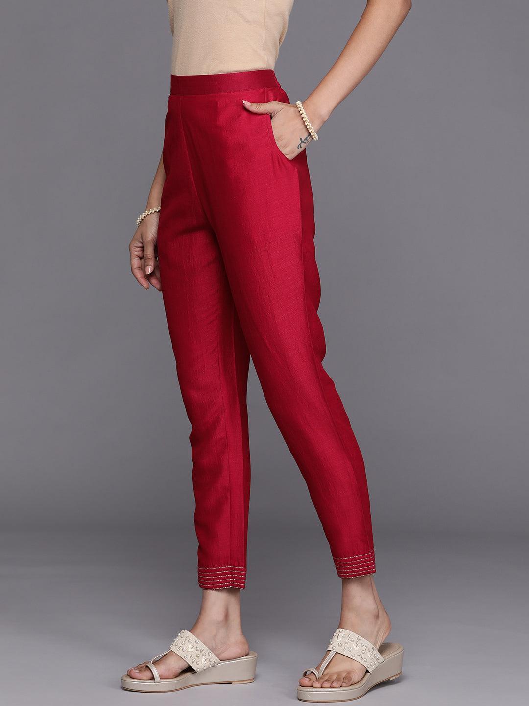 Pink Solid Silk Trousers