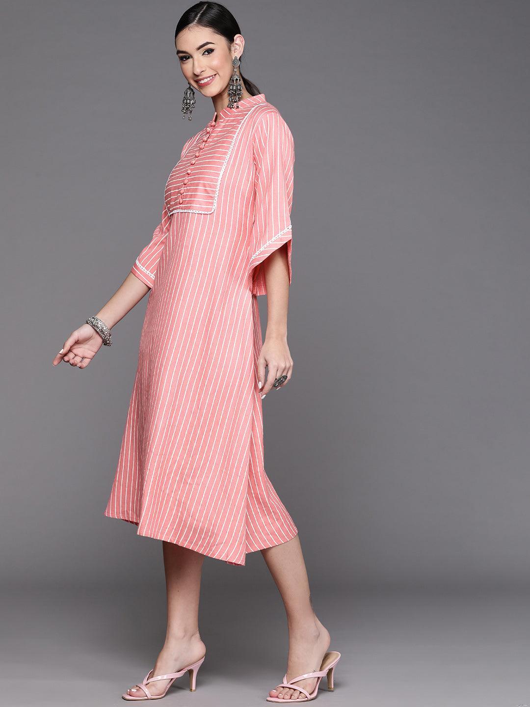 Pink Striped Cotton Dress - ShopLibas