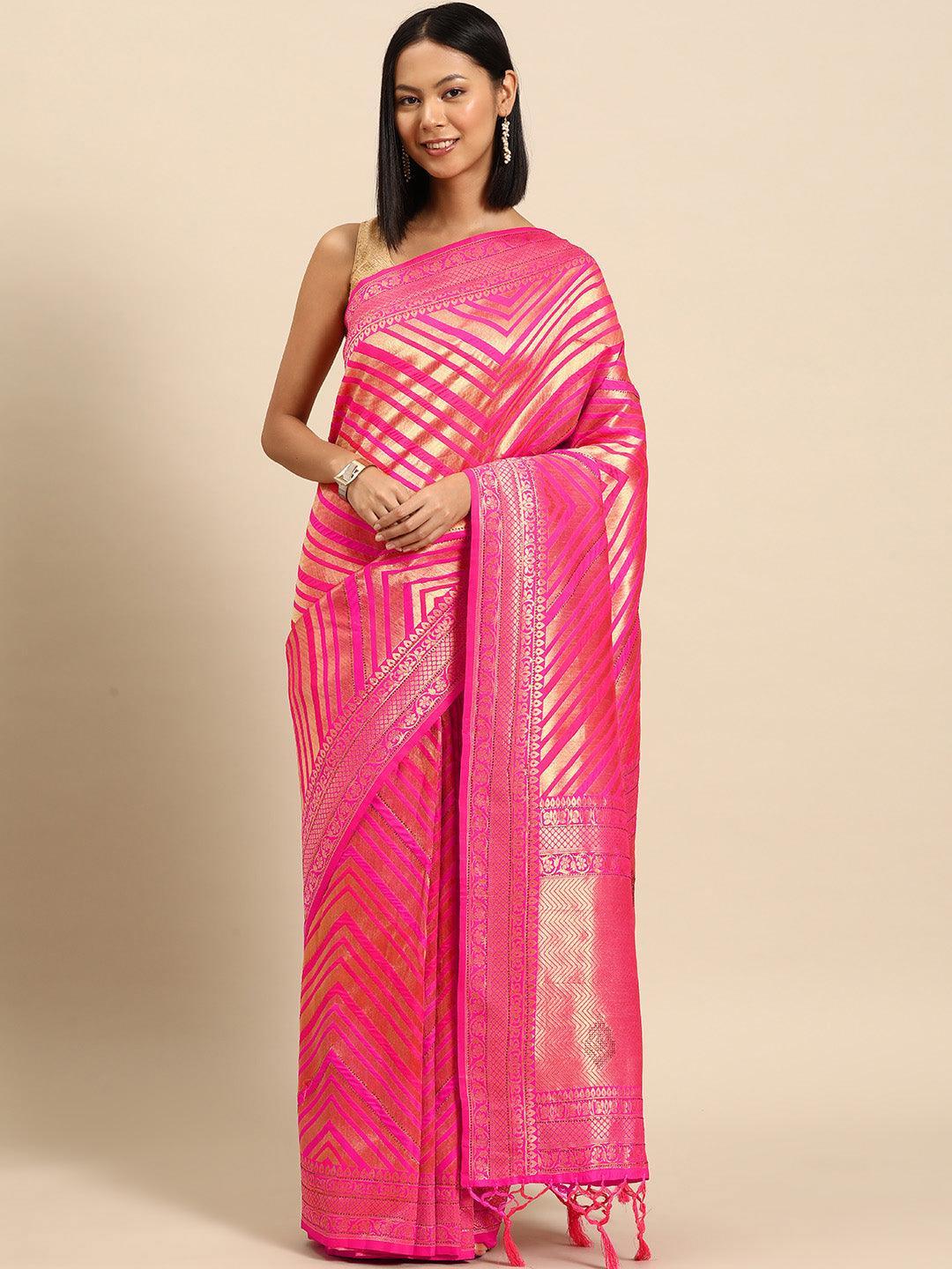 Pink Woven Design Brocade Saree