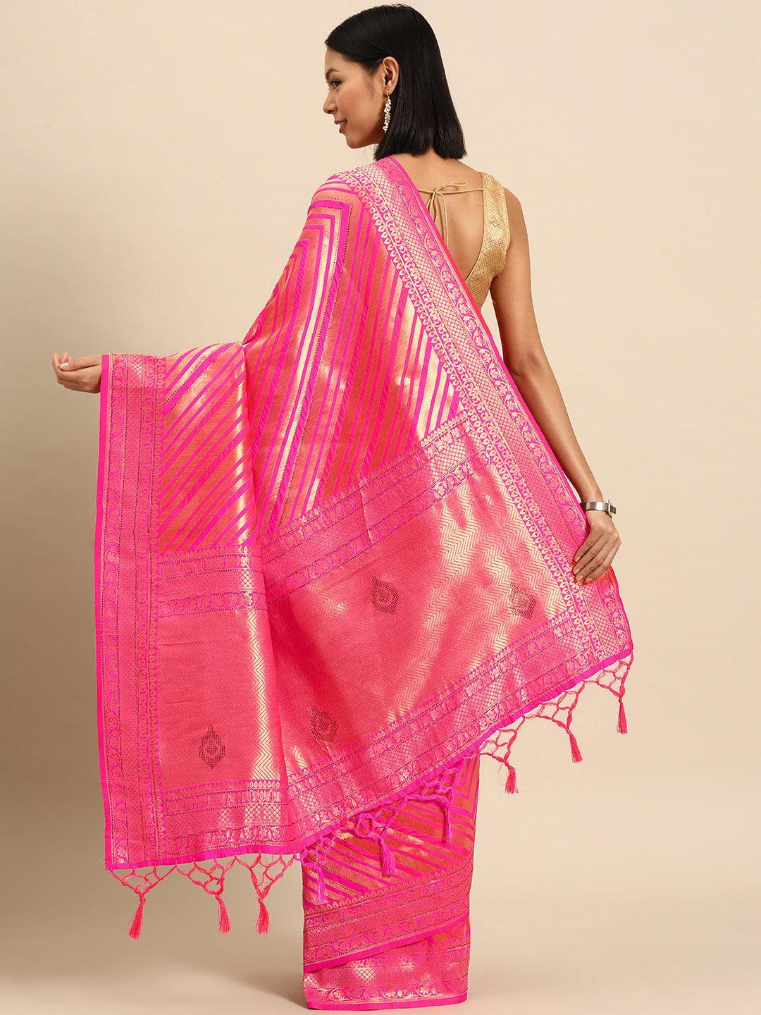 Pink Woven Design Brocade Saree