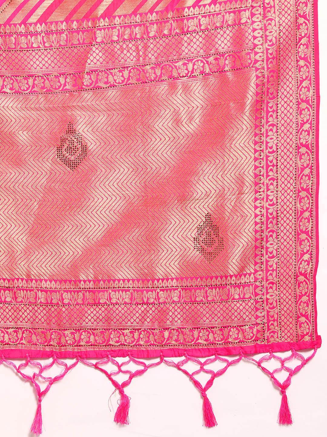 Pink Woven Design Brocade Saree