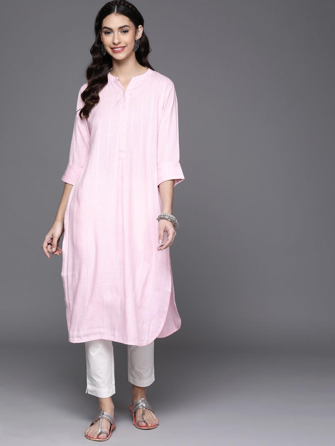 Pink Woven Design Rayon Kurta