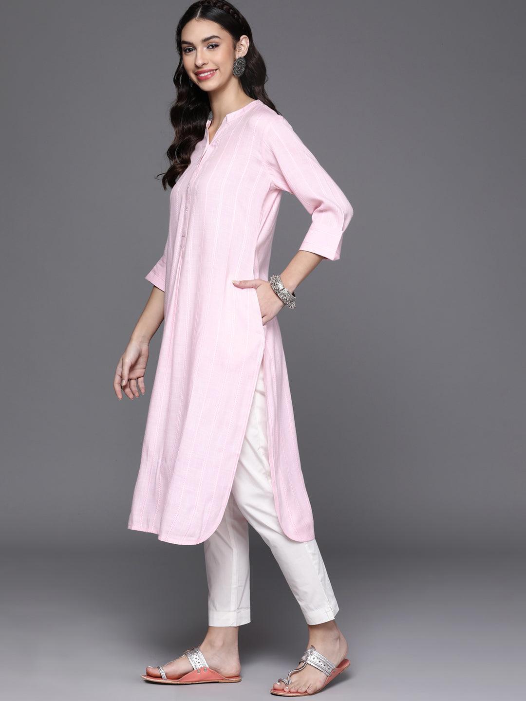 Pink Woven Design Rayon Kurta