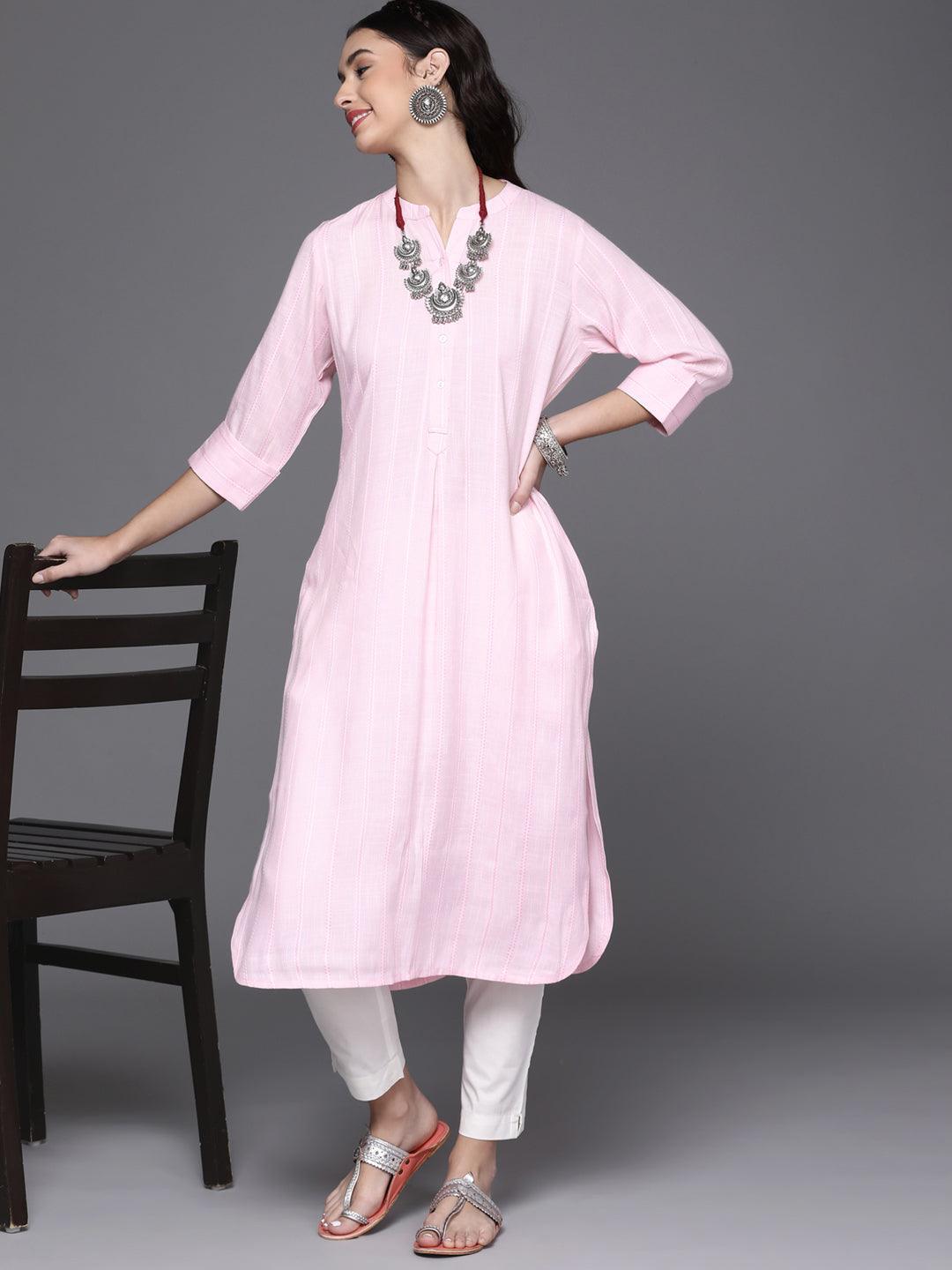 Pink Woven Design Rayon Kurta