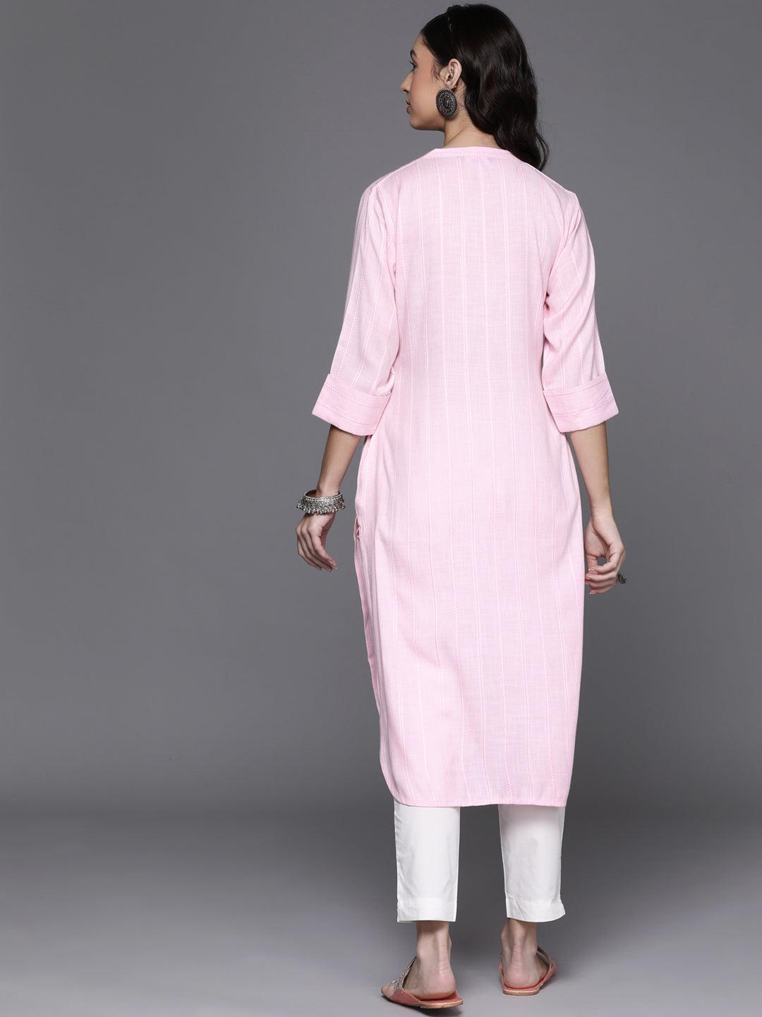 Pink Woven Design Rayon Kurta