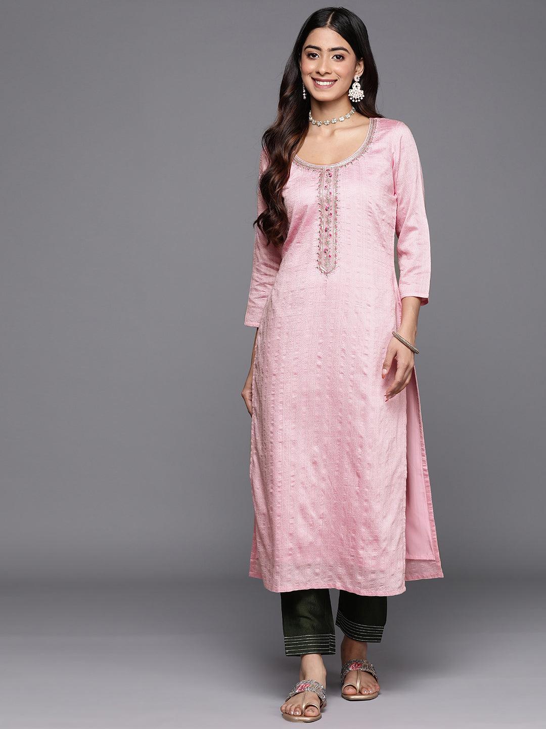 Pink Woven Design Rayon Straight Kurta