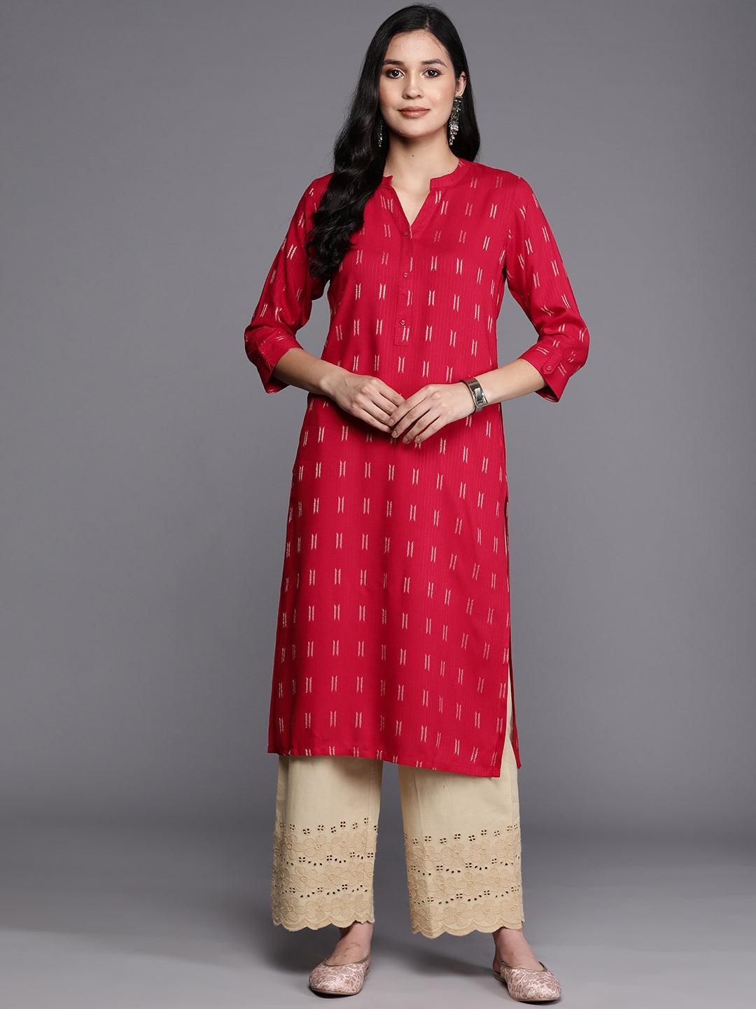 Pink Woven Design Rayon Straight Kurta