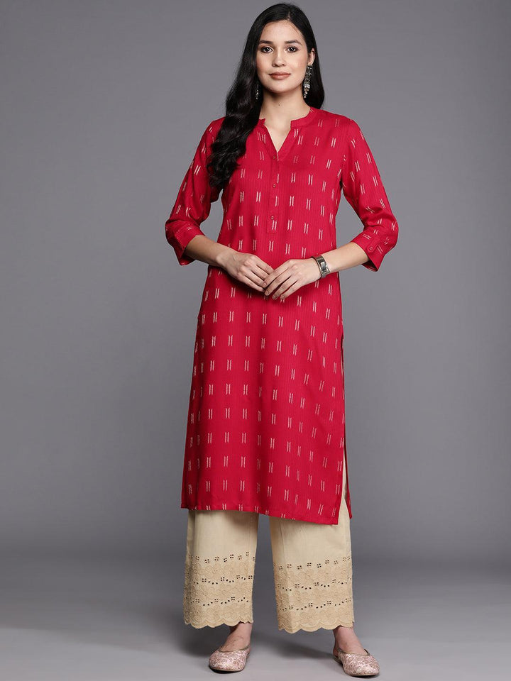 Pink Woven Design Rayon Straight Kurta - ShopLibas