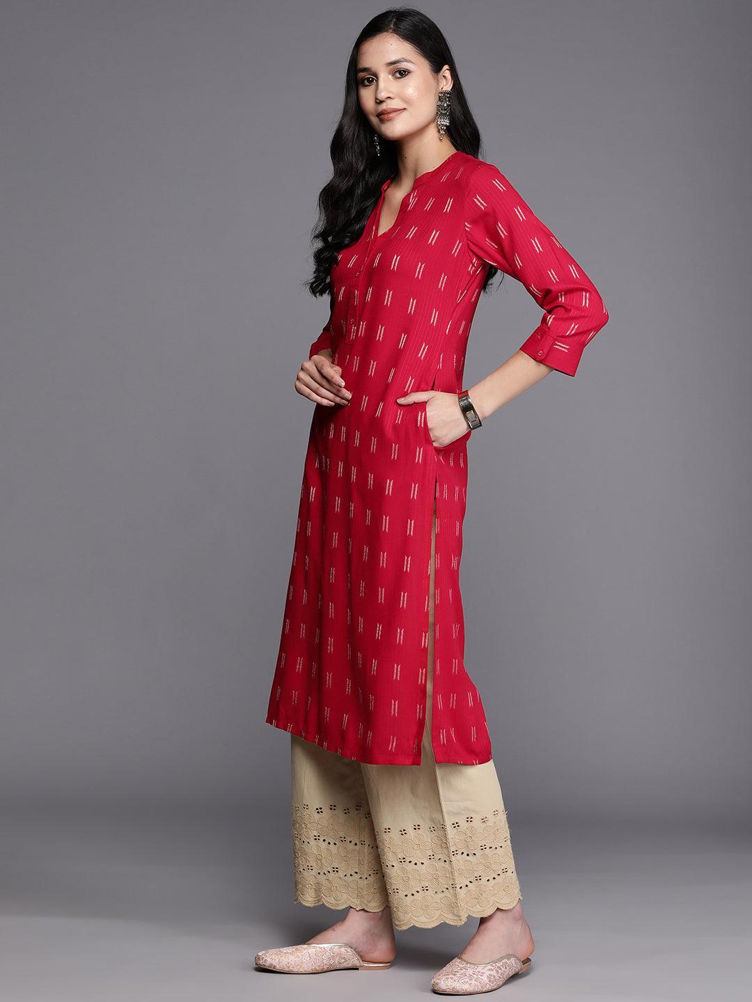 Pink Woven Design Rayon Straight Kurta