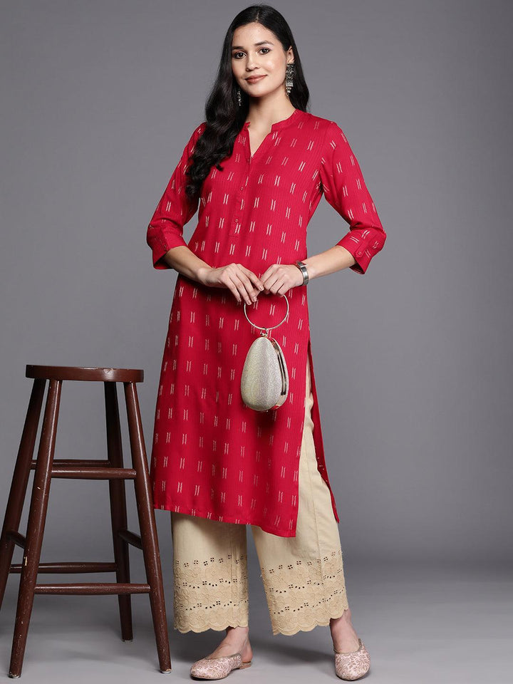 Pink Woven Design Rayon Straight Kurta - ShopLibas