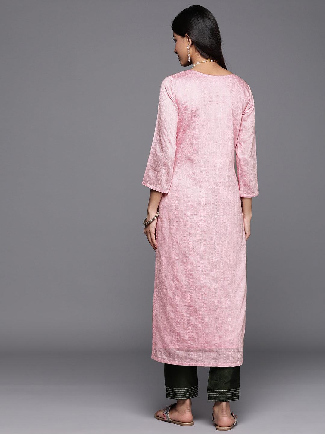 Pink Woven Design Rayon Straight Kurta