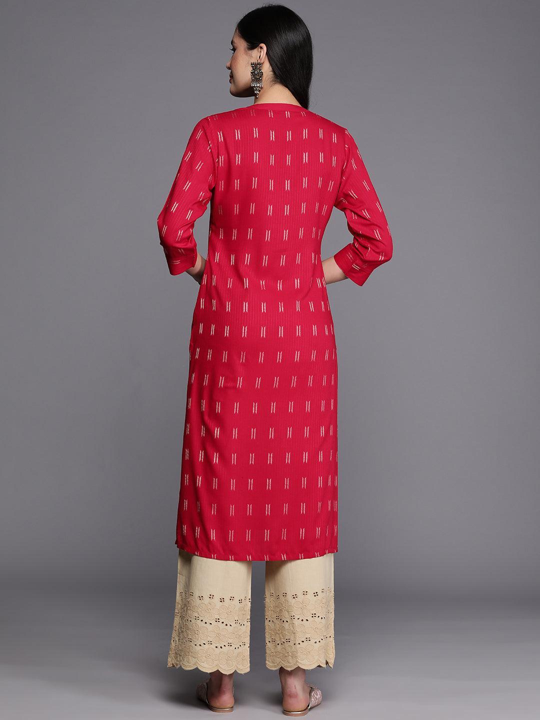 Pink Woven Design Rayon Straight Kurta