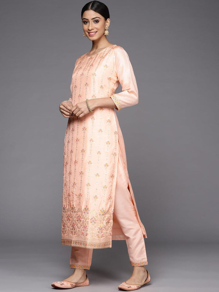 Pink Woven Design Silk Suit Set - ShopLibas