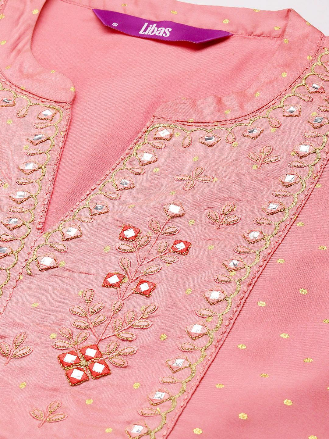 Pink Yoke Design Art Silk Straight Kurta