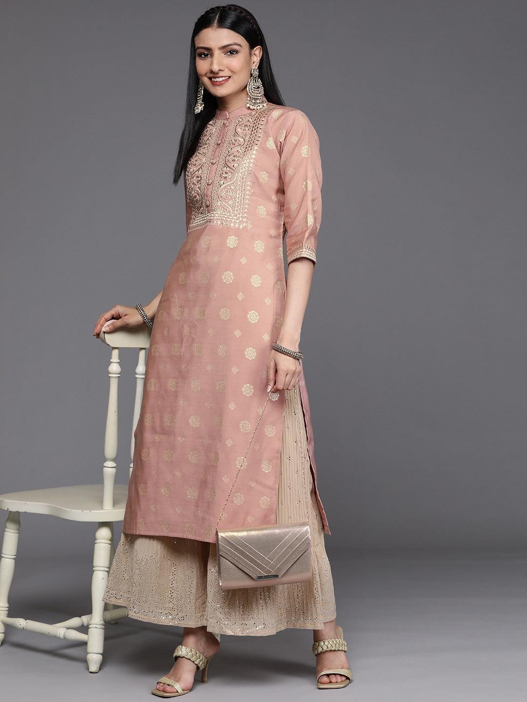 Pink Yoke Design Chanderi Silk Kurta