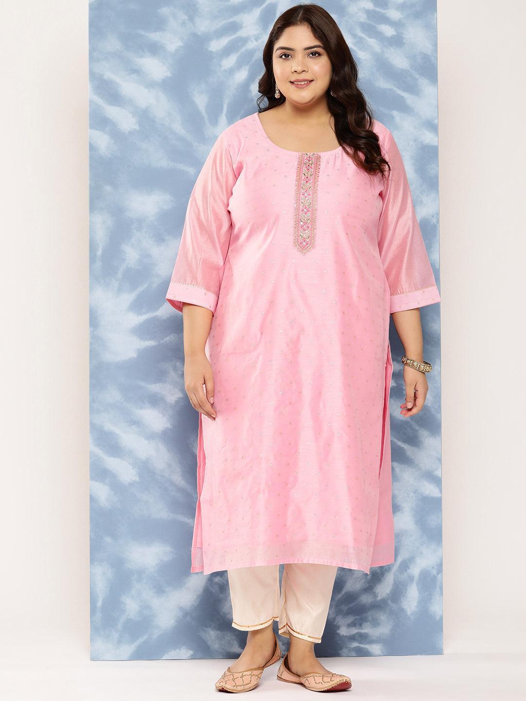 Pink Yoke Design Chanderi Silk Straight Kurta