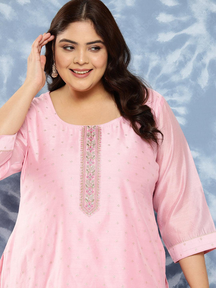 Pink Yoke Design Chanderi Silk Straight Kurta - Libas