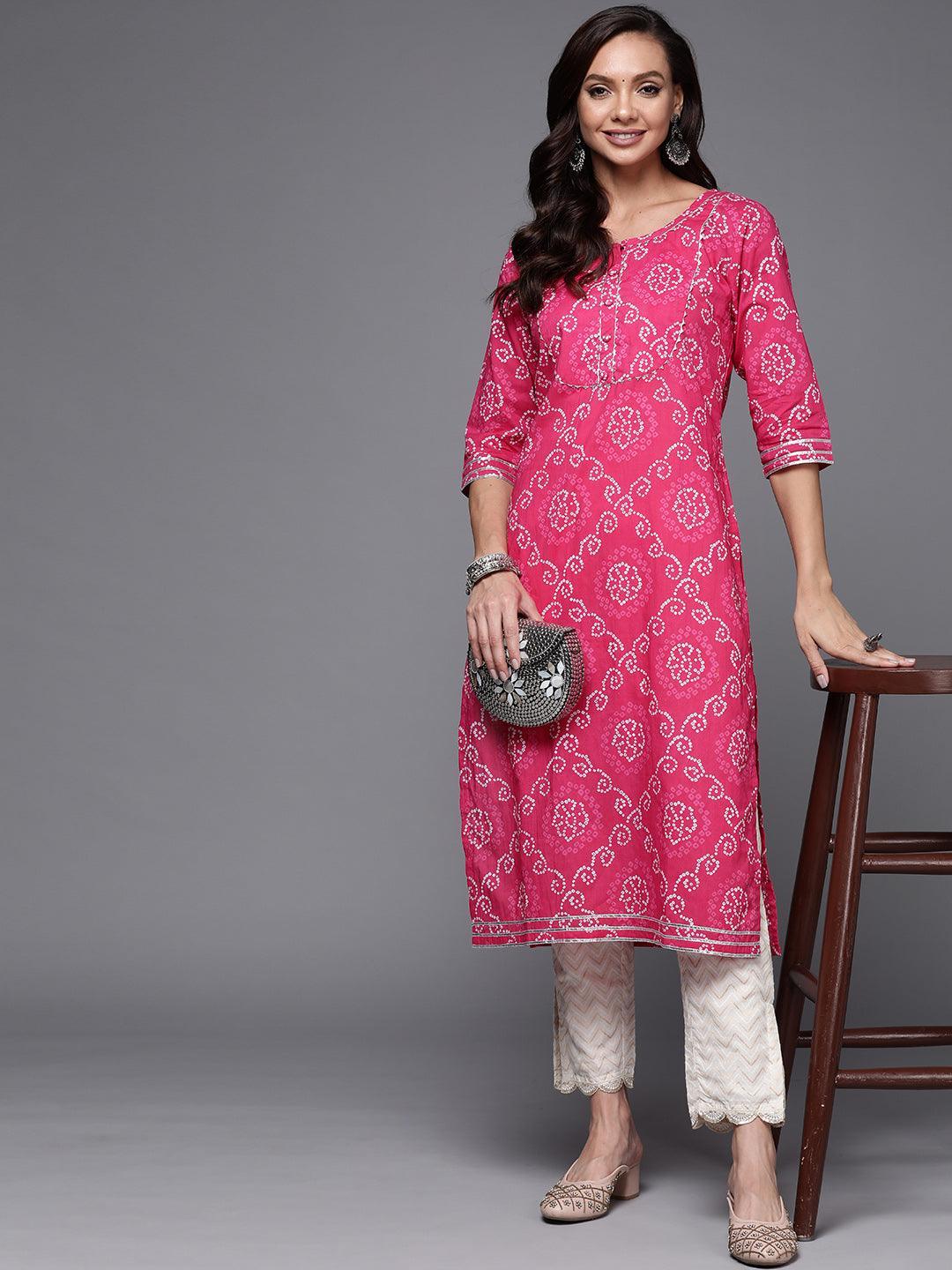 Pink Yoke Design Cotton Straight Kurta