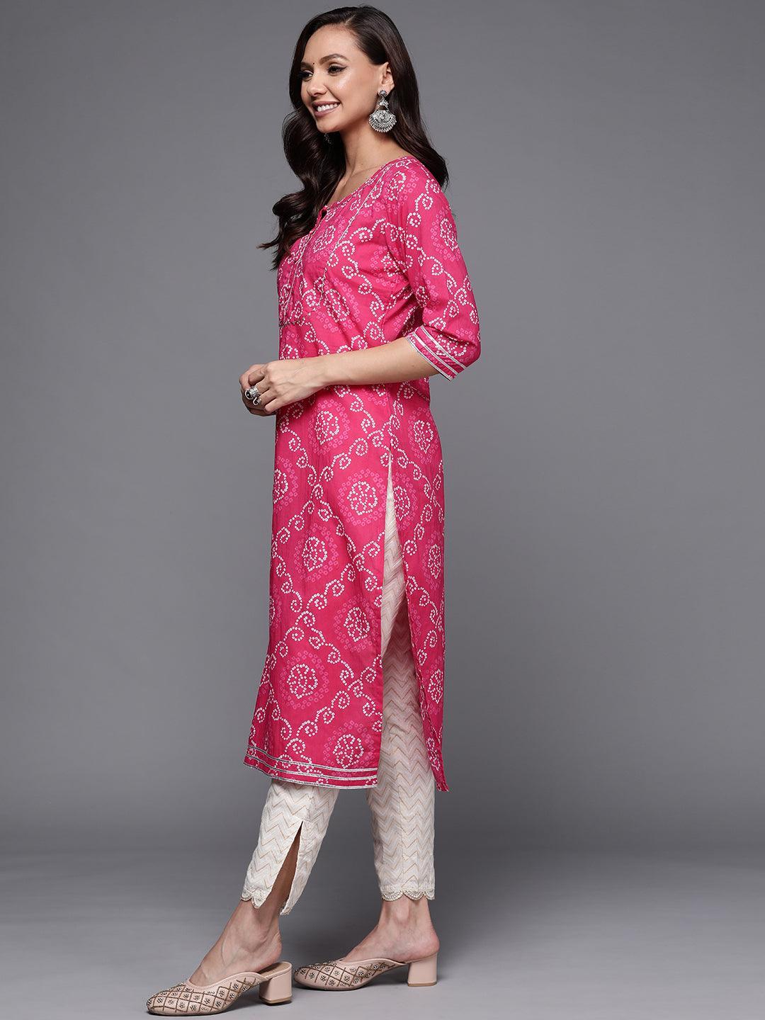 Pink Yoke Design Cotton Straight Kurta