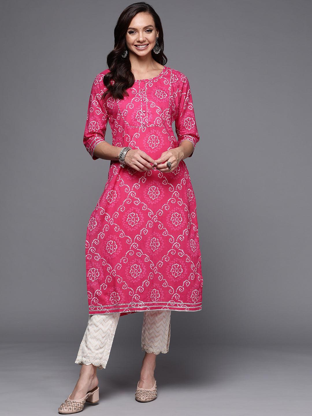 Pink Yoke Design Cotton Straight Kurta