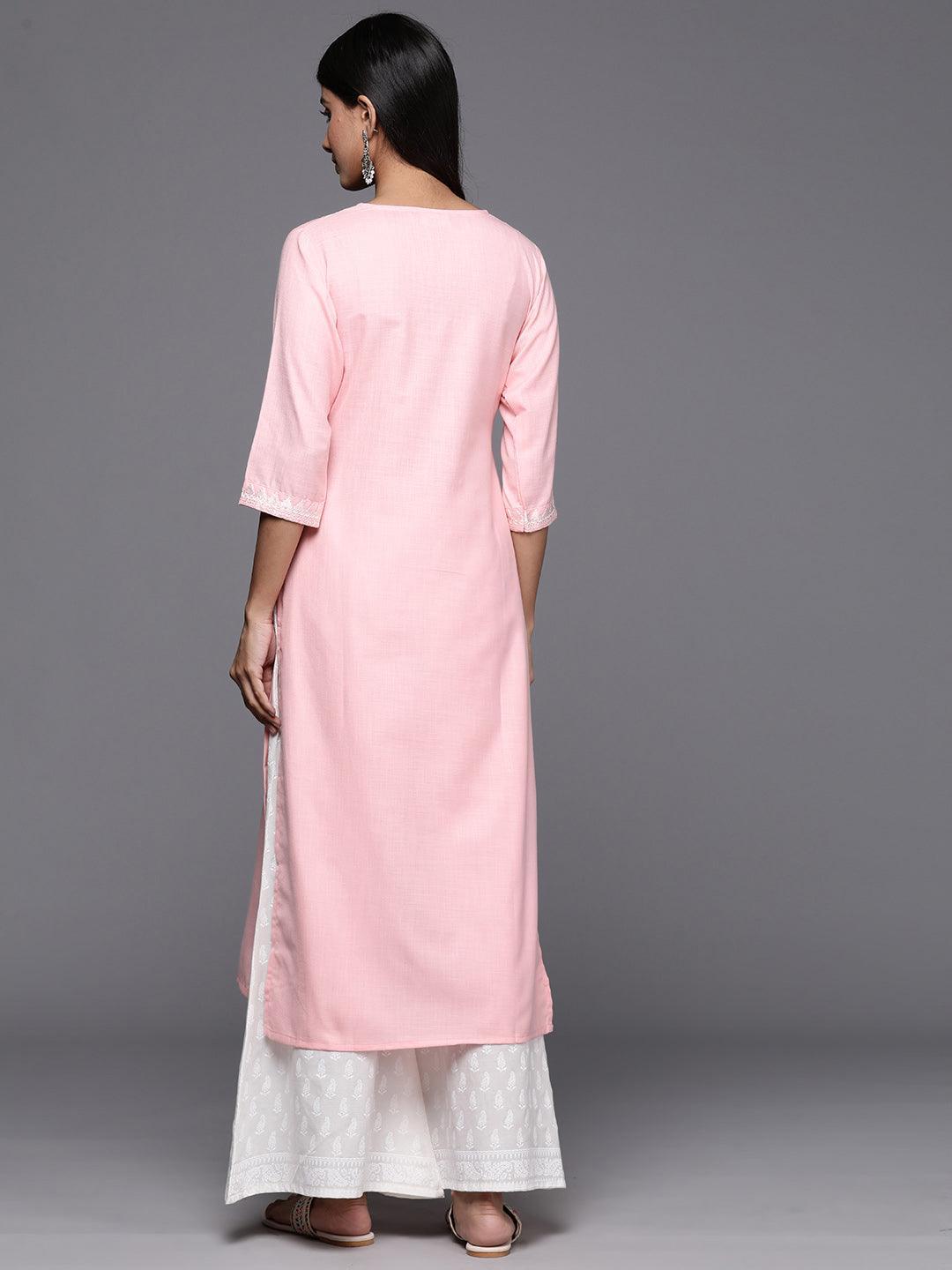 Pink Yoke Design Cotton Straight Kurta - Libas