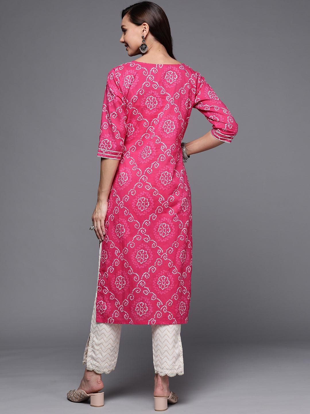 Pink Yoke Design Cotton Straight Kurta