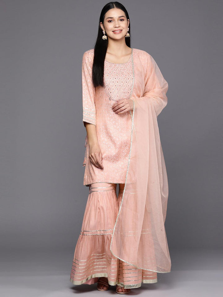 Pink Yoke Design Cotton Straight Suit Set With Sharara - ShopLibas