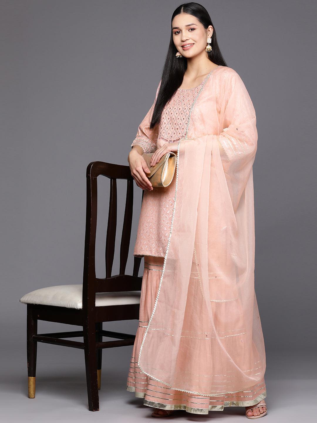 Pink Yoke Design Cotton Straight Suit Set With Sharara - ShopLibas