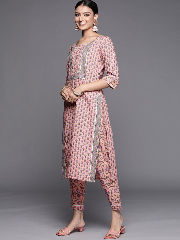 Pink Yoke Design Cotton Straight Suit Set - ShopLibas