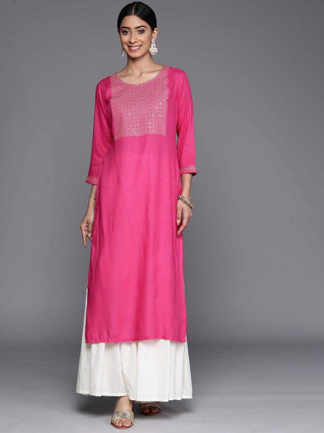 Pink Yoke Design Rayon Straight Kurta - Libas