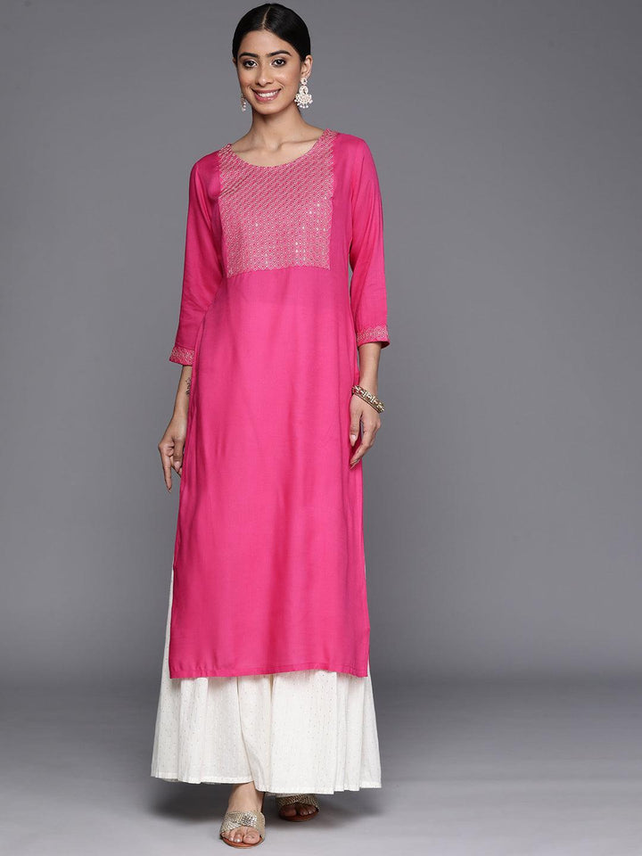 Pink Yoke Design Rayon Straight Kurta - Libas