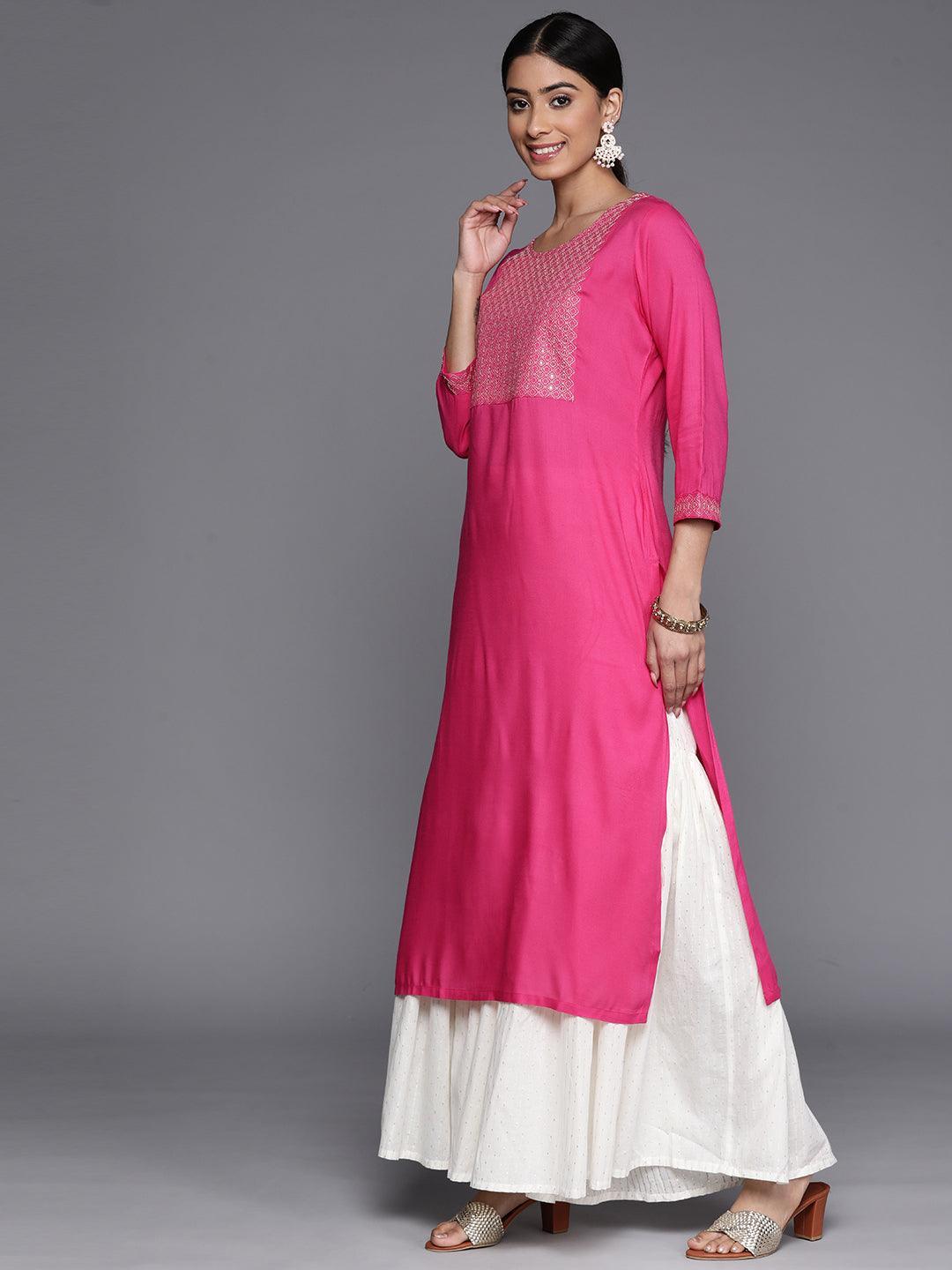 Pink Yoke Design Rayon Straight Kurta