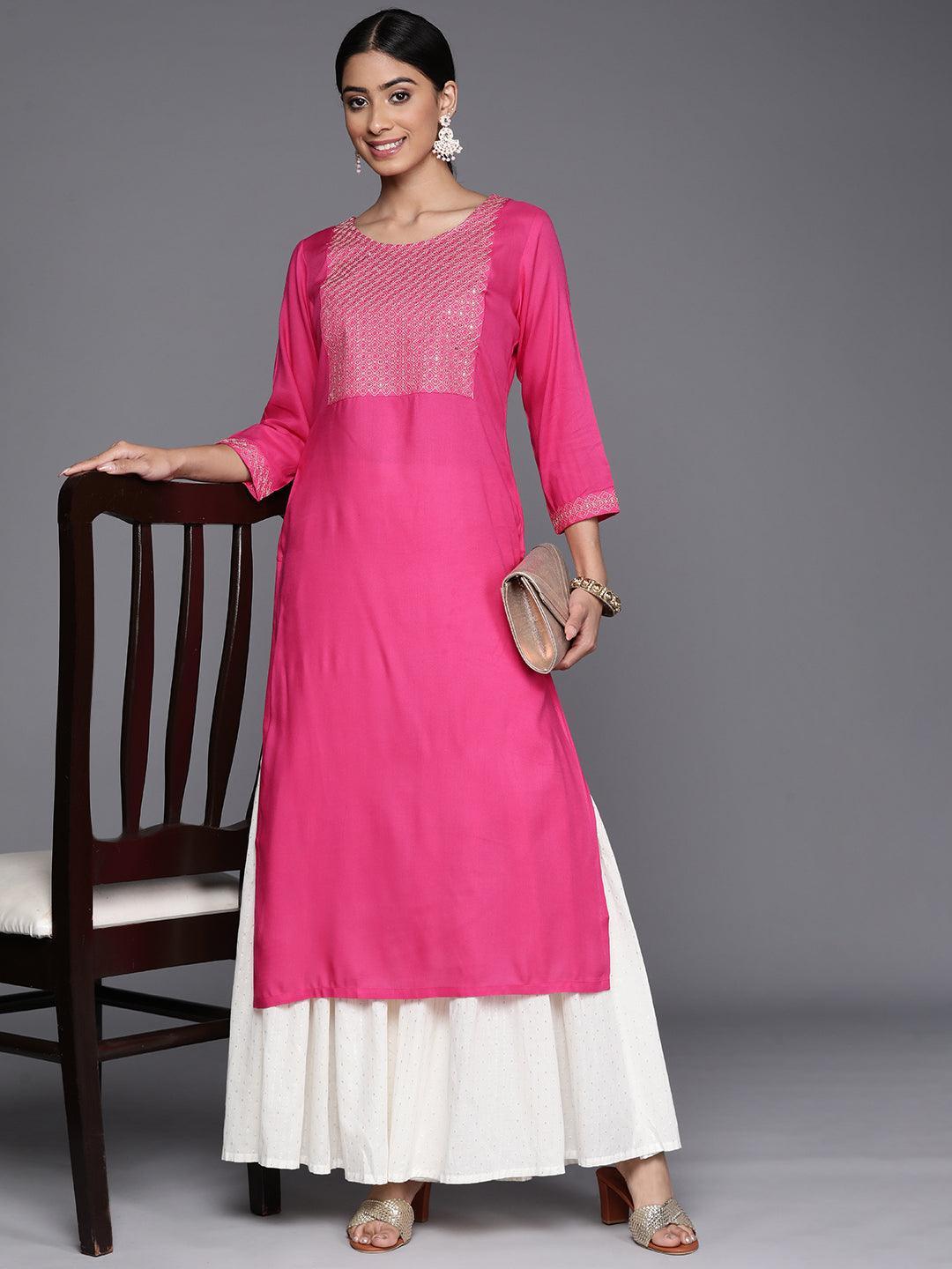 Pink Yoke Design Rayon Straight Kurta