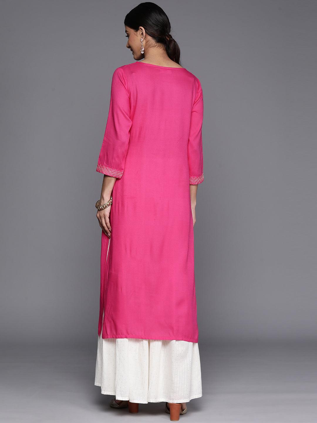 Pink Yoke Design Rayon Straight Kurta