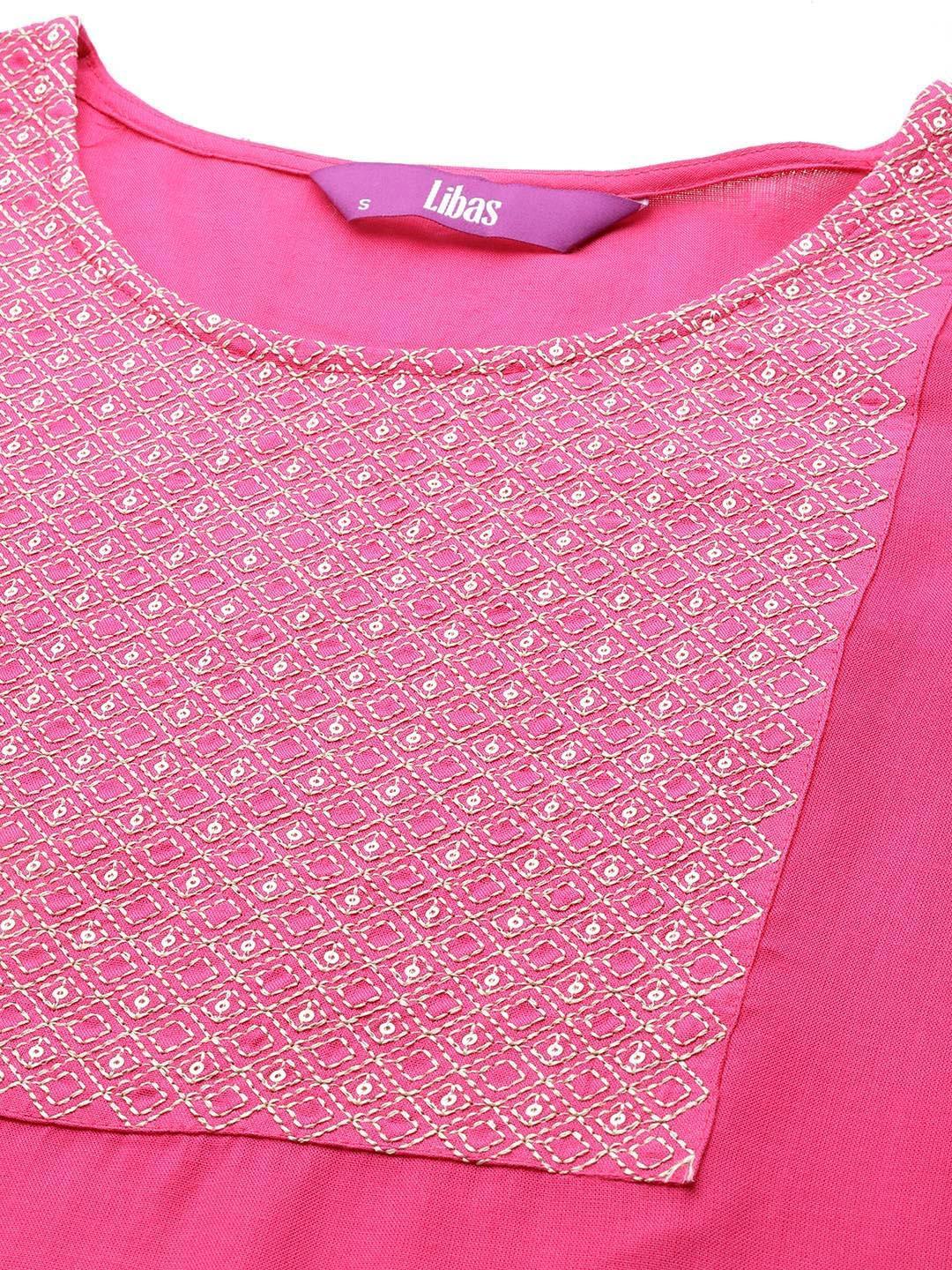 Pink Yoke Design Rayon Straight Kurta - Libas