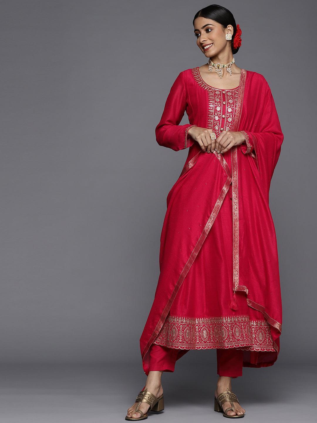 Pink Yoke Design Silk Blend Anarkali Suit Set - ShopLibas