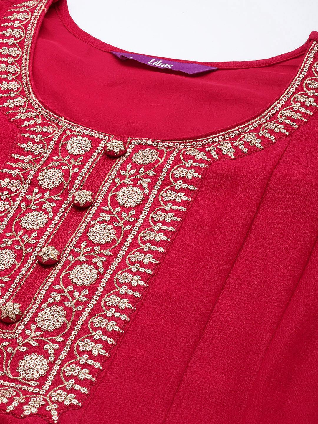 Pink Yoke Design Silk Blend Anarkali Suit Set - ShopLibas