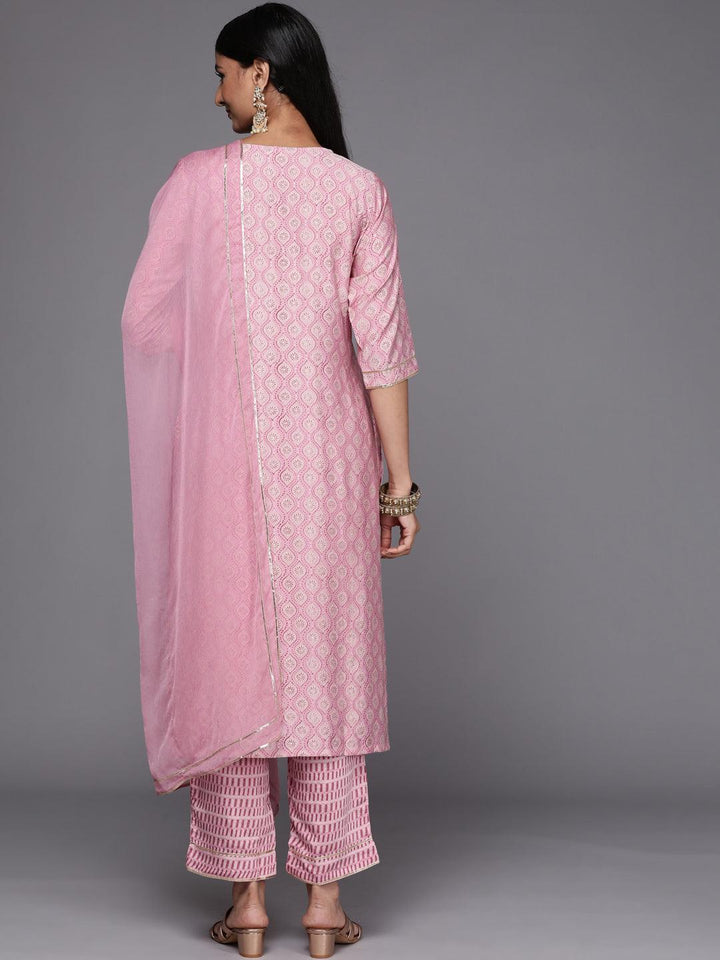 Pink Yoke Design Silk Blend Straight Suit Set - ShopLibas