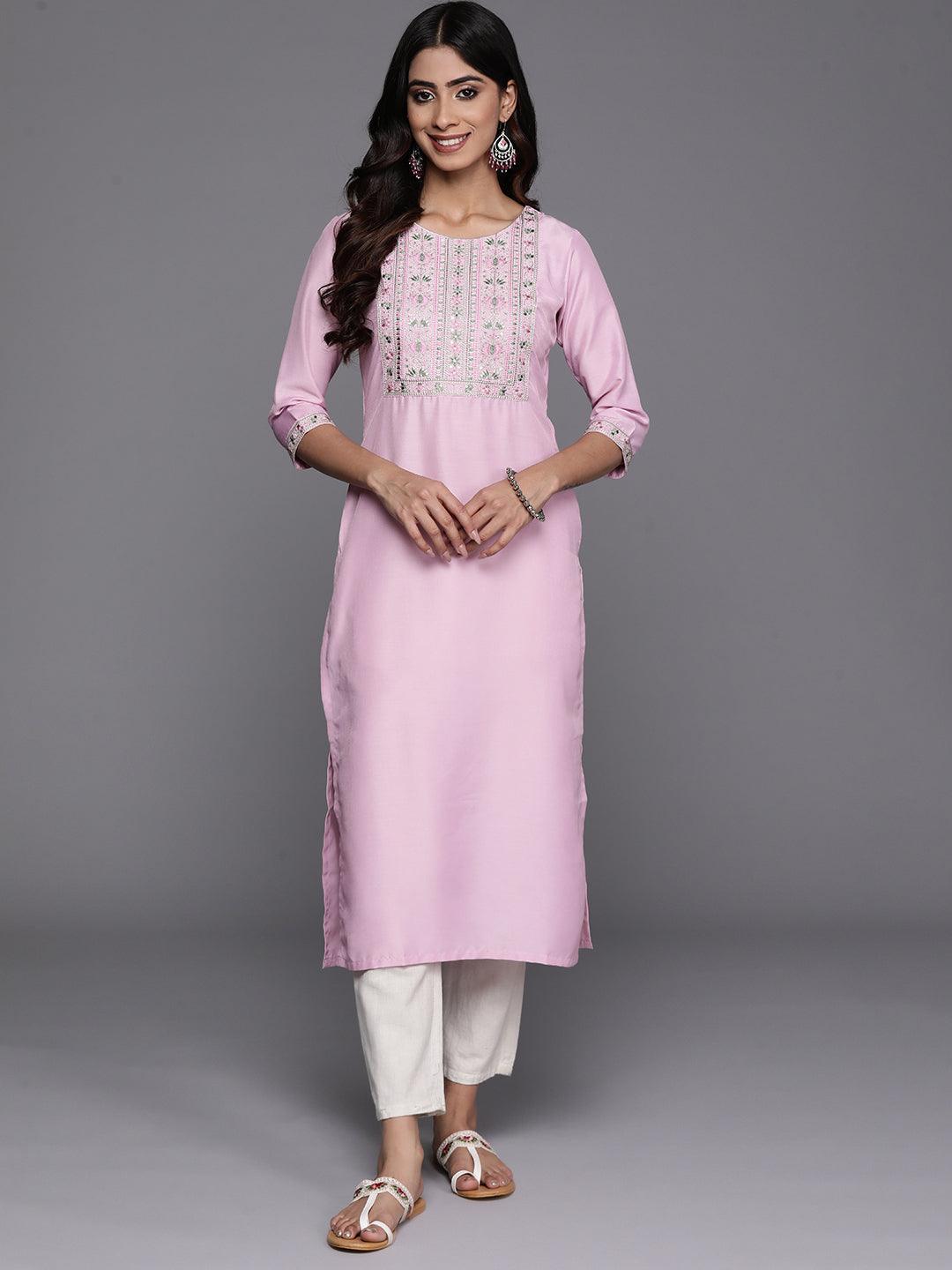 Pink Yoke Design Silk Straight Kurta