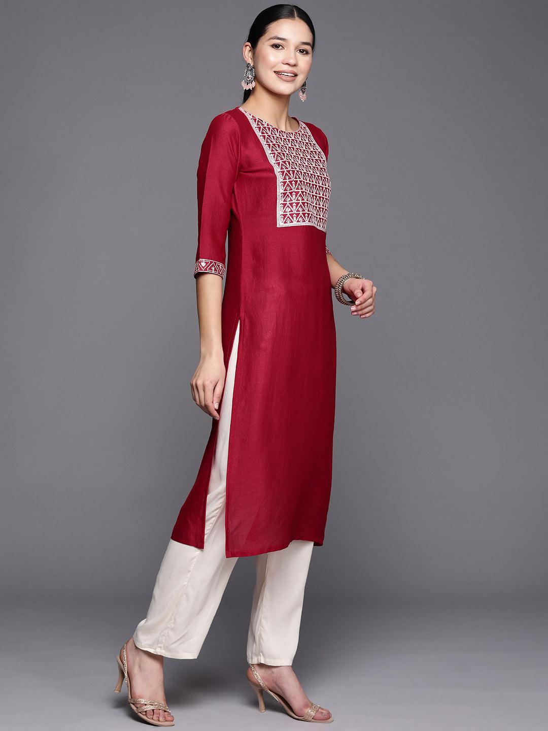 Pink Yoke Design Silk Straight Kurta