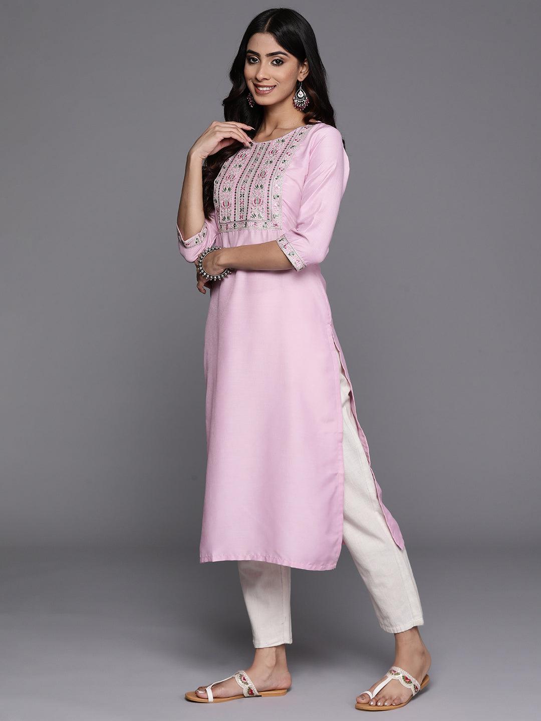 Pink Yoke Design Silk Straight Kurta